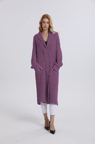 سترة صوفية ثقيلة شتوية 2023 للنساء من Asskdan طية صدر السترة مفتوحة من الأمام وزر مزدوج طويل كبير الحجم ملابس خارجية معطف منسوج in Kuwait