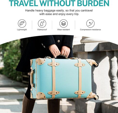 urecity Vintage Luggage Sets of 3 Piece - Hardside Lightweight Spinner Suitcases - Retro Travel Set includes Under Seat Train Case, 26"+20"+12" in Kuwait