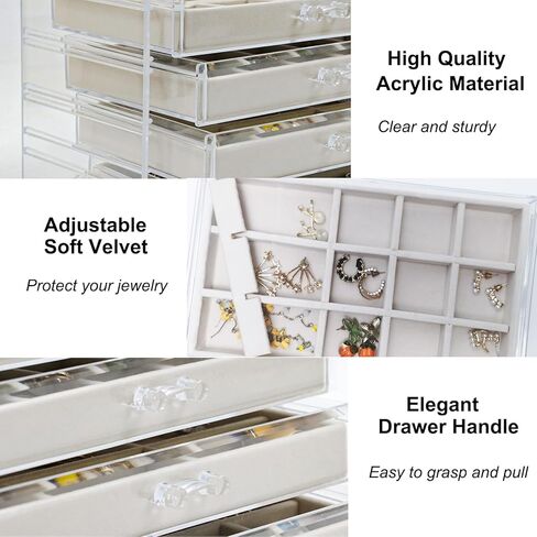 صندوق مجوهرات منظم للقرط مع 4 أدراج، صندوق منظم مجوهرات أكريليك مع صواني مخملية، حامل مجوهرات منظم لتخزين القرط للنساء والفتيات، علبة عرض لسوار الأقراط in Kuwait