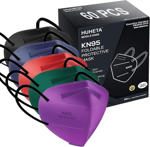 HUHETA KN95 Face Masks 100PCs, 5-Ply Breathable Protective KN95 Mask for Adults Individually Wrapped, Multicolor in Kuwait