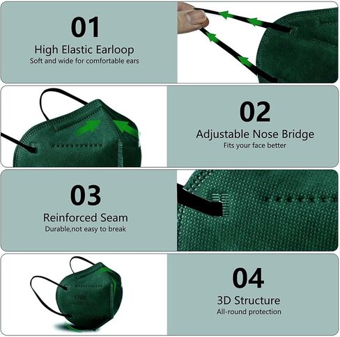 HUHETA KN95 Face Masks 100PCs, 5-Ply Breathable Protective KN95 Mask for Adults Individually Wrapped, Multicolor in Kuwait