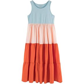 UNACOO Kids Girls 100% Cotton 1 or 2 Packs Sleeveless Long Maxi Tiered Dress (Age 3-12 Years)