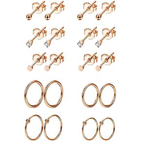 REVOLIA 10Pairs Stainless Steel Cartilage Earrings for Men Women Stud Earrings Ball CZ Tragus Helix Piercing