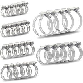 30pcs Black Hose Clamps 6-51mm(1/4"-2") Adjustable Range 304 Stainless Steel Worm Gear Hose Clamps 6 Sizes Assortment Kit for Plumbing, Automotive, Mechanical Applications