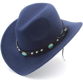 Jdon-hats, Womens Fashion Western Cowboy Hat with Roll Up Brim Felt Cowgirl Sombrero Caps