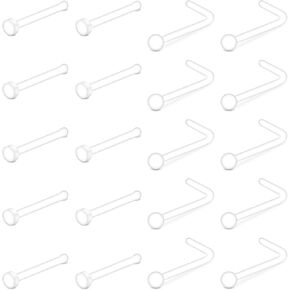 D.Bella 18G 20G Clear Nose Studs Acrylic L Shape Nose Rings Retainer Bioflex Bone Pin Straight Nose Studs Retainer Flexible Nose Piercing Retainer Flat Top for Men Women