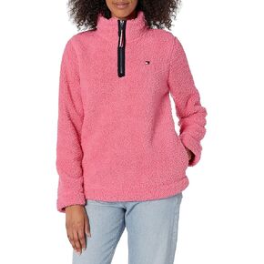 Tommy Hilfiger Women's 1/4 Zip Sherpa Jacket, Light Fawn, Small