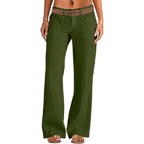 Flamingals Flare Pant for Women Solid Slant Pocket Low Waist Wide Leg Pants Without Belt