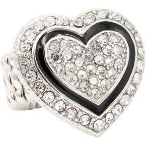 Lavencious Heart Shaped Rhinestones Stretch Rings for Women Size for 7-9