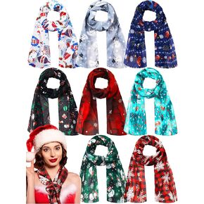 Shinymoon 8 Pcs Christmas Scarf Chiffon Soft Holiday Scarves Winter Lightweight Snowflake Scarf for Women Girls Christmas Decor