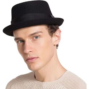 Unisex Classic Manhattan-Gangster-Fedora-Hat Short-Brim Trilby Hat - Women Men Wool Felt Winter Structured Hat with Band