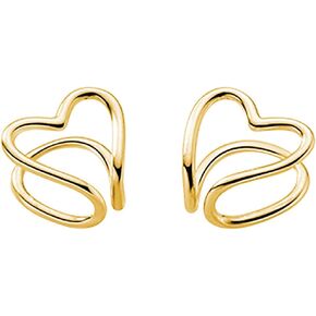 Reffeer Solid 925 Sterling Silver Heart No Piercing Earrings for Women Teen Girls Heart Ear Cuff Earrings Clip on Earrings