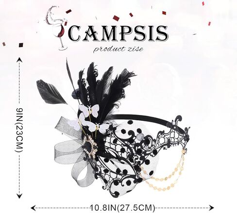 Campsis Women Masquerade Mask Feather Mask Gold Mardi Gras Masks Venetian Prom Costume Ball Metal Eye Mask for Women and Girls in Kuwait