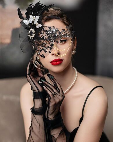 Campsis Women Masquerade Mask Feather Mask Gold Mardi Gras Masks Venetian Prom Costume Ball Metal Eye Mask for Women and Girls in Kuwait