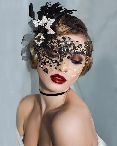 Campsis Women Masquerade Mask Feather Mask Gold Mardi Gras Masks Venetian Prom Costume Ball Metal Eye Mask for Women and Girls in Kuwait