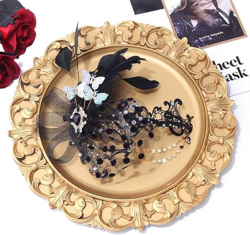 Campsis Women Masquerade Mask Feather Mask Gold Mardi Gras Masks Venetian Prom Costume Ball Metal Eye Mask for Women and Girls in Kuwait