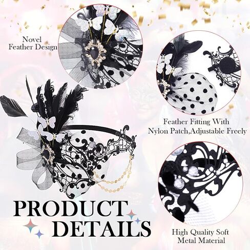 Campsis Women Masquerade Mask Feather Mask Gold Mardi Gras Masks Venetian Prom Costume Ball Metal Eye Mask for Women and Girls in Kuwait