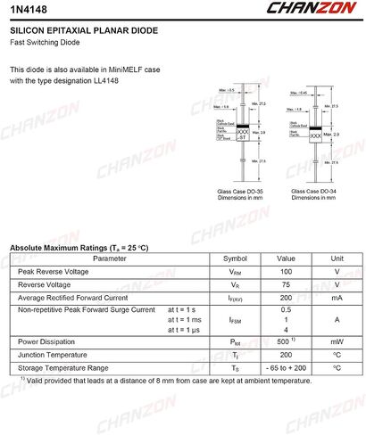 (عبوة من 100 قطعة) Chanzon 1N4007 صمام ثنائي مقوم 1A 1000V DO-41 (DO-204AL) محوري 4007 IN4007 1 أمبير 1000 فولت صمامات سيليكون إلكترونية in Kuwait