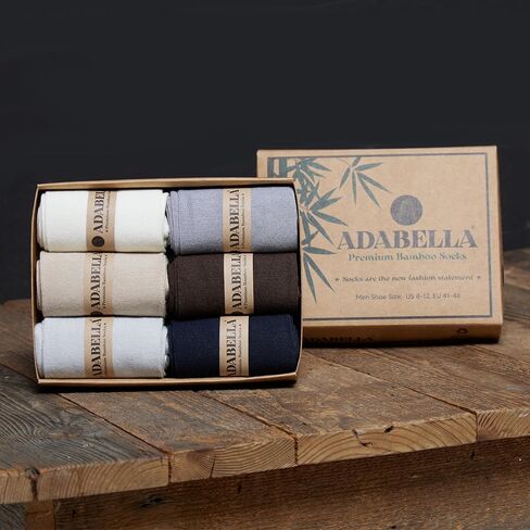 Adabella قسط الخيزران الرجال طاقم الجوارب 6 أزواج رقيقة تنفس خفيفة الوزن سلس الرطوبة فتل لينة فستان مريح in Saudi Arabia