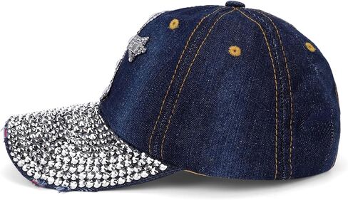 Song Qing Jean Snapback Hat Women Men Bling Cross Rhinestones Denim Baseball Cap in Kuwait