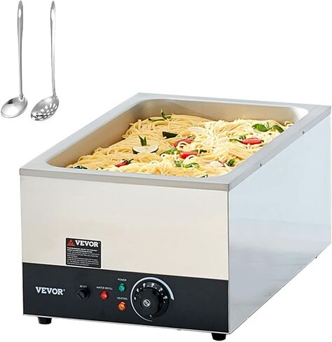 VEVOR Steam Table Warmer, 27 Qt Commercial, Full Size Countertop Food Warmer, Stainless Steel Electric, 1000W Buffet Food Warmer with Lid for Catering and Restaurant in Saudi Arabia