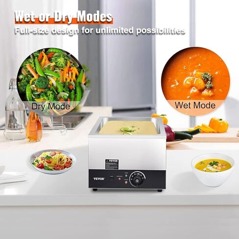 VEVOR Steam Table Warmer, 27 Qt Commercial, Full Size Countertop Food Warmer, Stainless Steel Electric, 1000W Buffet Food Warmer with Lid for Catering and Restaurant in Saudi Arabia