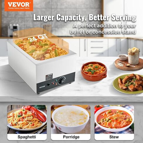 VEVOR Steam Table Warmer, 27 Qt Commercial, Full Size Countertop Food Warmer, Stainless Steel Electric, 1000W Buffet Food Warmer with Lid for Catering and Restaurant in Saudi Arabia