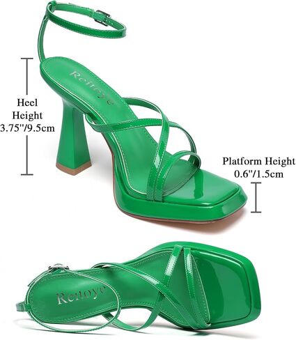 Reitoye Strappy Heels for Women Platform Chunky Square Toe Heeled Sandals | Women's Heeled Sandals,Block High Heel,Adjustable Ankle Strap,All-Day Comfort Non-slip Sole,Party,Wedding,Prom Heels Shoes in Saudi Arabia