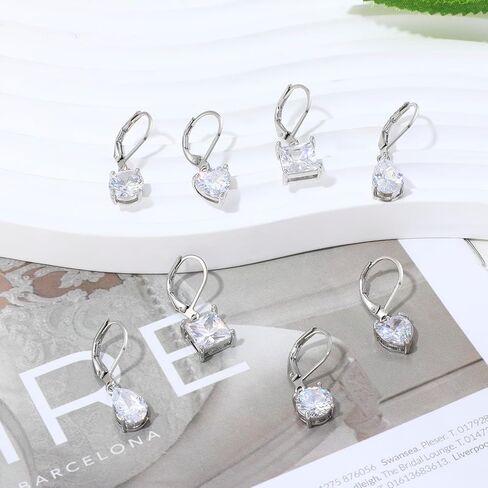 925 Sterling Silver Drop Earrings for Women Princess Teardrop 5A Cubic Zirconia Earrings Hypoallergenic Dangle Earrings for Wedding in Kuwait