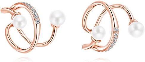 Reffeer Solid 925 Sterling Silver Pearl Ear Cuffs Earrings for Women Girls CZ Pearl Wrap Earrings Non Piercing Cartilage Cuffs Clip On Earrings in Kuwait