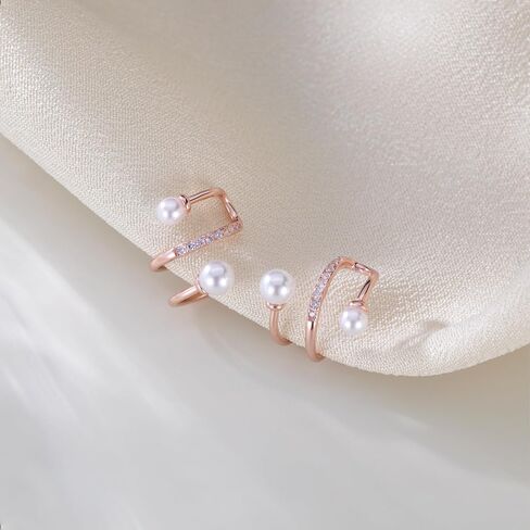 Reffeer Solid 925 Sterling Silver Pearl Ear Cuffs Earrings for Women Girls CZ Pearl Wrap Earrings Non Piercing Cartilage Cuffs Clip On Earrings in Kuwait