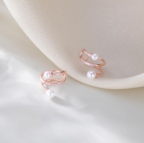 Reffeer Solid 925 Sterling Silver Pearl Ear Cuffs Earrings for Women Girls CZ Pearl Wrap Earrings Non Piercing Cartilage Cuffs Clip On Earrings in Kuwait