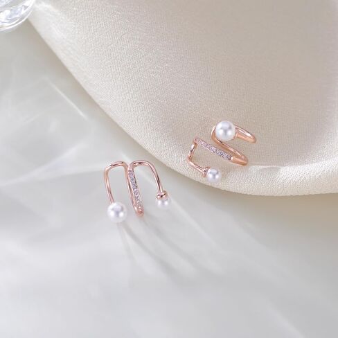 Reffeer Solid 925 Sterling Silver Pearl Ear Cuffs Earrings for Women Girls CZ Pearl Wrap Earrings Non Piercing Cartilage Cuffs Clip On Earrings in Kuwait