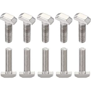 DTGN M8x35mm(DXL) T-Slot Drop-in Stud Sliding Screw Bolt - 20Pack - Good for Construction Industry - Carbon Steel T Shape Screws - Silver Tone