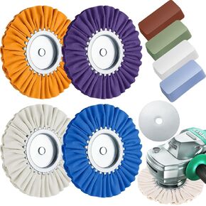 8 Pcs 8 Airway Buffing Wheel Aluminum Wheel Polishing Kit in Diameter 5/8 inch Arbor Hole, Polishing Compound and Aluminum Metal Polishing Wheel for Angle Grinder Mirror Finish