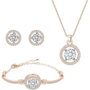 Crystal Jewelry Set for Women Silver Cubic Zirconia CZ Jewellery Bridal Pendant Necklace Bracelet Earrings Set for Wedding Bride Bridesmaids Jewelry Set