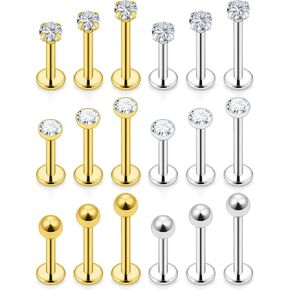 Ftovosyo 16G Medusa Piercing Jewelry Surgical Steel Labret Jewelry 6mm 8mm 10mm Length Snake Bite Ashley Lip Rings Studs Conch Helix Tragus Earring for Women Men 18Pcs