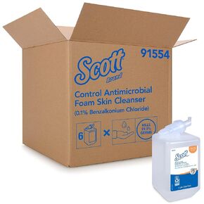 Scott® Antiseptic Foam Skin Cleanser, 1.75% PCMX, NSF E-2 Rated (91555), Clear, Unscented Soap, 1.0 L, 6 Packages / Case