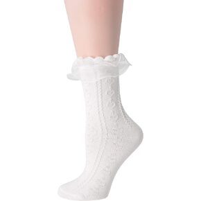 SRYL Women Ankle Socks, Lace Ruffle Frilly Comfortable Cotton Socks Fashion Ladies Girl Princess