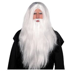 Amscan 843474 Long White Sorcerer Wig, Beard and Eyebrows, 1 Set