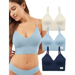 LIVONA 3 Pack Longline Sports Bra for Women- Soft Wireless Bra, Padded Seamless Bralette, Stretch Crop Cami Tank S-XXL