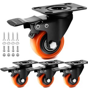 Caster Wheels- 3 Inch Casters Set of 4 Heavy Duty, TAYLOON Locking Industrial Casters with No Noise Polyurethane Wheels, Swivel Plate Casters for Furniture and Workbench - Set of 4 (Free Screws)