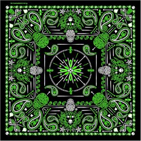 Hot Leathers Green Paisley Skulls Bandana (أسود/أخضر، 21 بوصة × 21 بوصة)