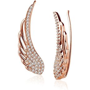 Sterling Silver Cubic Zirconia Angel Wings Ear Cuff Crawler Climber Hook Earrings for Women Girls, 3 Options