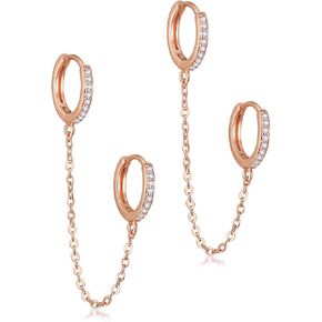 Unique Corn Chain Hoop Earrings, 14K Gold Plated Double Piercing Earrings Dainty Small Huggie Hoop Minimalist Chain Cuff Earrings for Women Jewelry Gift