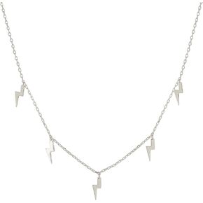 Columbus 14K Gold or Rhodium Plated Charm Necklace - Lightning Bolt Pendant - Star Station Necklace - Dainty Layering Necklace
