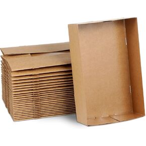 Chinco 100 Pieces Paperboard Kraft Food Trays 4 Corner Pop up Food Tray Disposable Foldable Cardboard Trays Movie Night Snack Trays Party Container Box for Holding Food Drink at Stadiums or Theaters