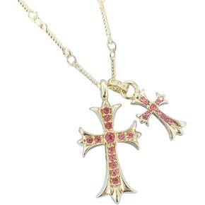 عقد Deicicp Creative ذو الصليب المزدوج للنساء مصنوع من الألماس بالكامل ومطلي بالذهب عيار 14 قيراط وقلادة متقاطعة للسيدات، مثالية لأماكن الأعمال الراقية. (نفس موديل أليكس إيرل) in Kuwait