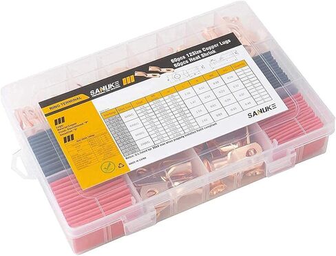 Sanuke 120Pcs Wire Lugs Battery Cable Lugs Marine Grade Wire Lugs with Heat Shrink Set 60Pcs Heavy Duty Tinned Copper Tubular Ring Terminals Tinned Closed End Crimp Connectors AWG 8 6 4 2 in Kuwait
