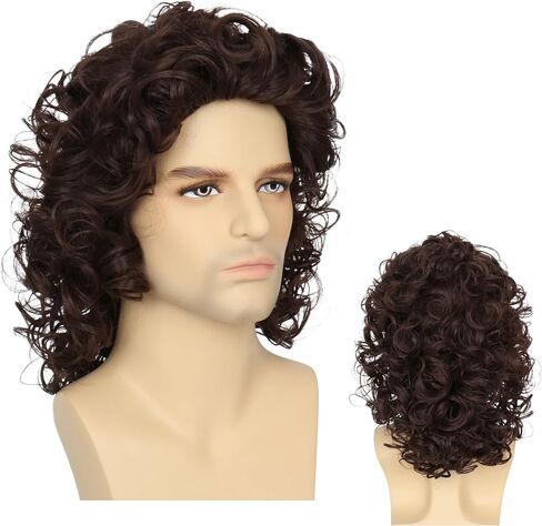 Miss U Hair Black Hair Wig Men Mullet Victorian Wig 80s Cosplay Costume Wig Black Messy Wig Halloween Party in Kuwait